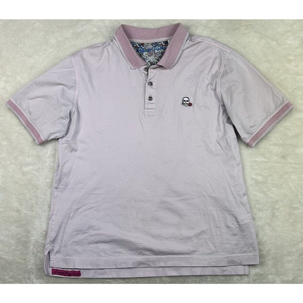 Robert Graham Shirt Men's Size Medium Pink Polo Short Sleeve Embroidered Skull